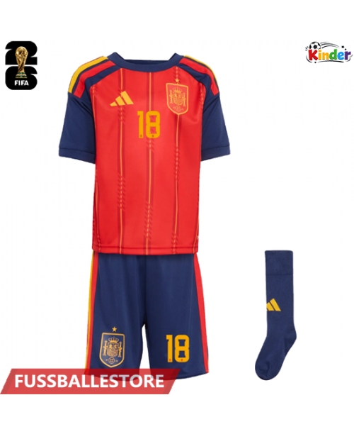 Günstige Spanien Martin Zubimendi #18 Heimtrikotsatz Kinder WM 2026 Kurzarm (+ Kurze Hosen)